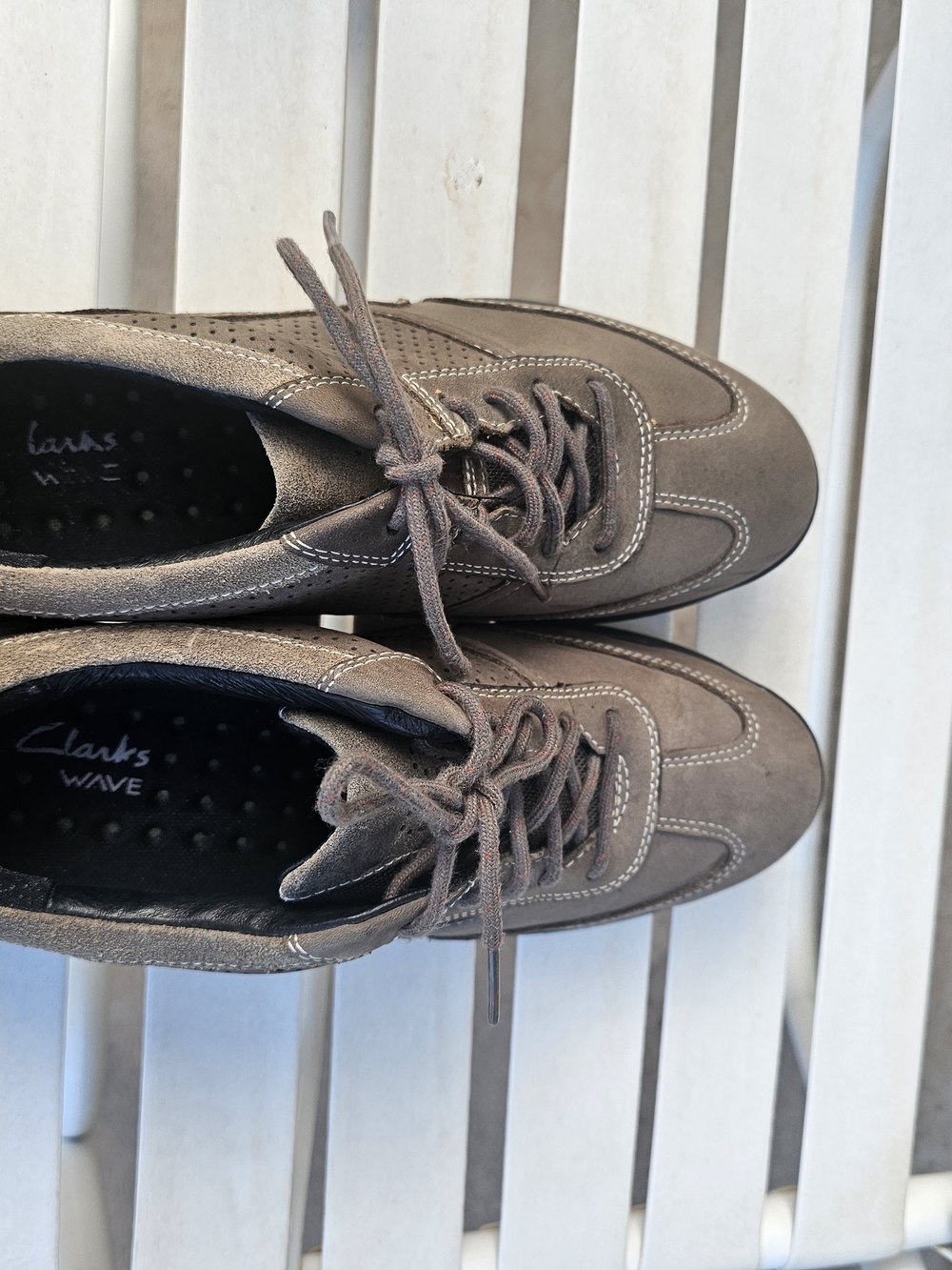 Clarks Woman's Taupe Lace-Up Suede Sneakers